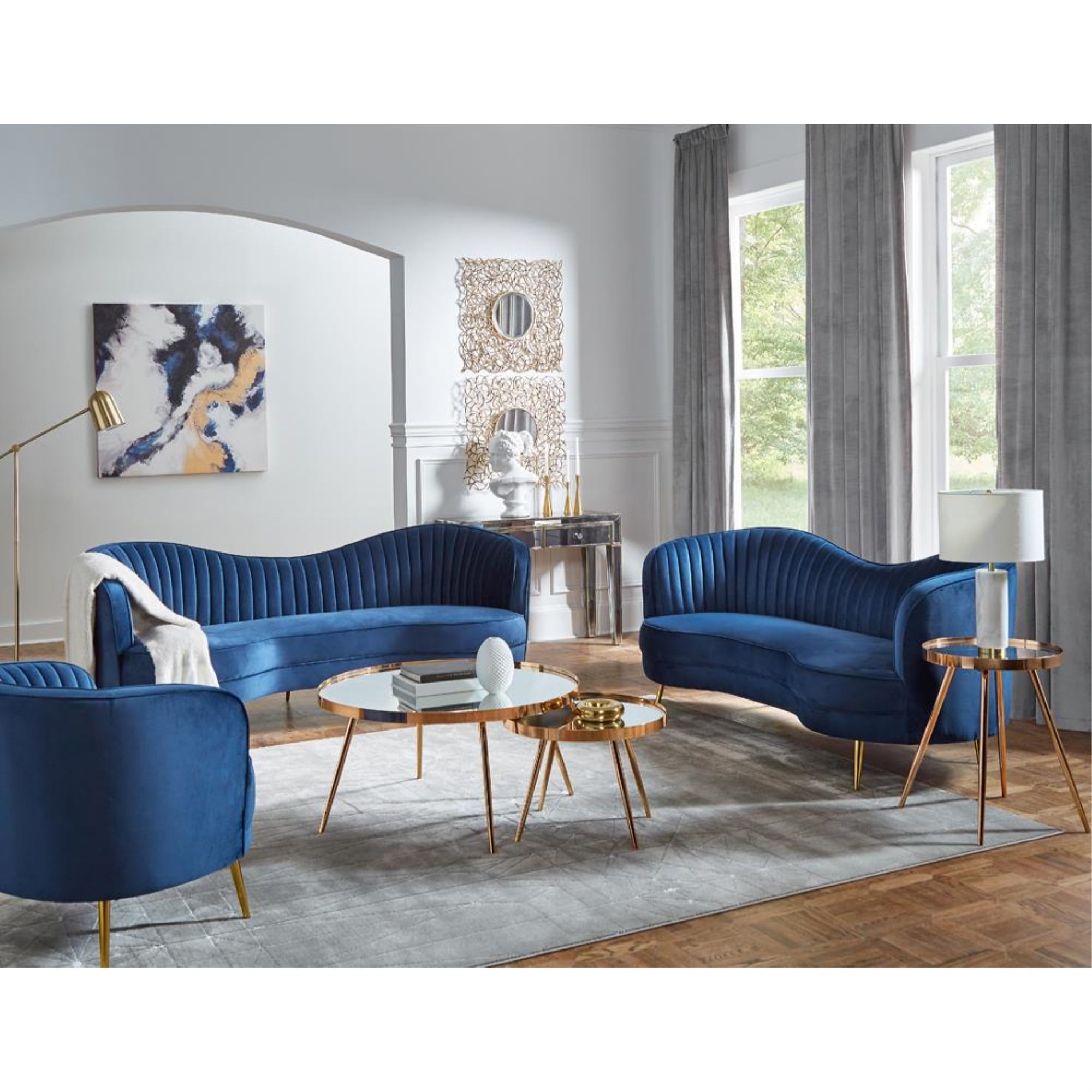Coaster Company 3 Piece Glam Velvet Living Room Set Blue