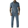 thumbnail image 2 of Yaoyar Mens Casual Outfits 2 Piece Set Corduroy Short Sleeve Quarter Zip Pullover Golf Shirts and Pants Matching Sets, 2 of 9