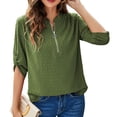 thumbnail image 2 of Blusa Cremallera Volantes Espalda Estampado de puntos Manga tres cuartos Cuello redondo Tops de moda para mujer, 2 of 5