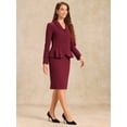 thumbnail image 4 of DARING DIVA Women's Peplum Blazer Pencil Skirt 2 Pcs Suit Set S Wine Red, 4 of 6