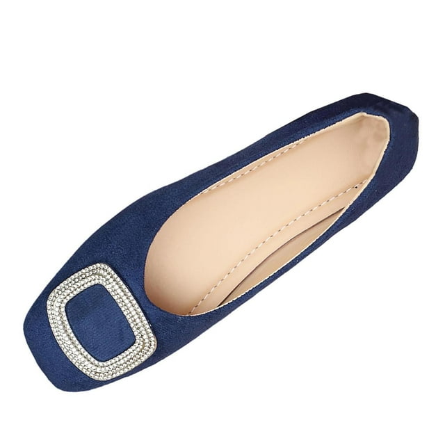 Blue Loafers For Ladies Slip On Square Toe Flat Sole Solid Color Design Comfortable For Spring Fall Casual Everyday Wear Size 42