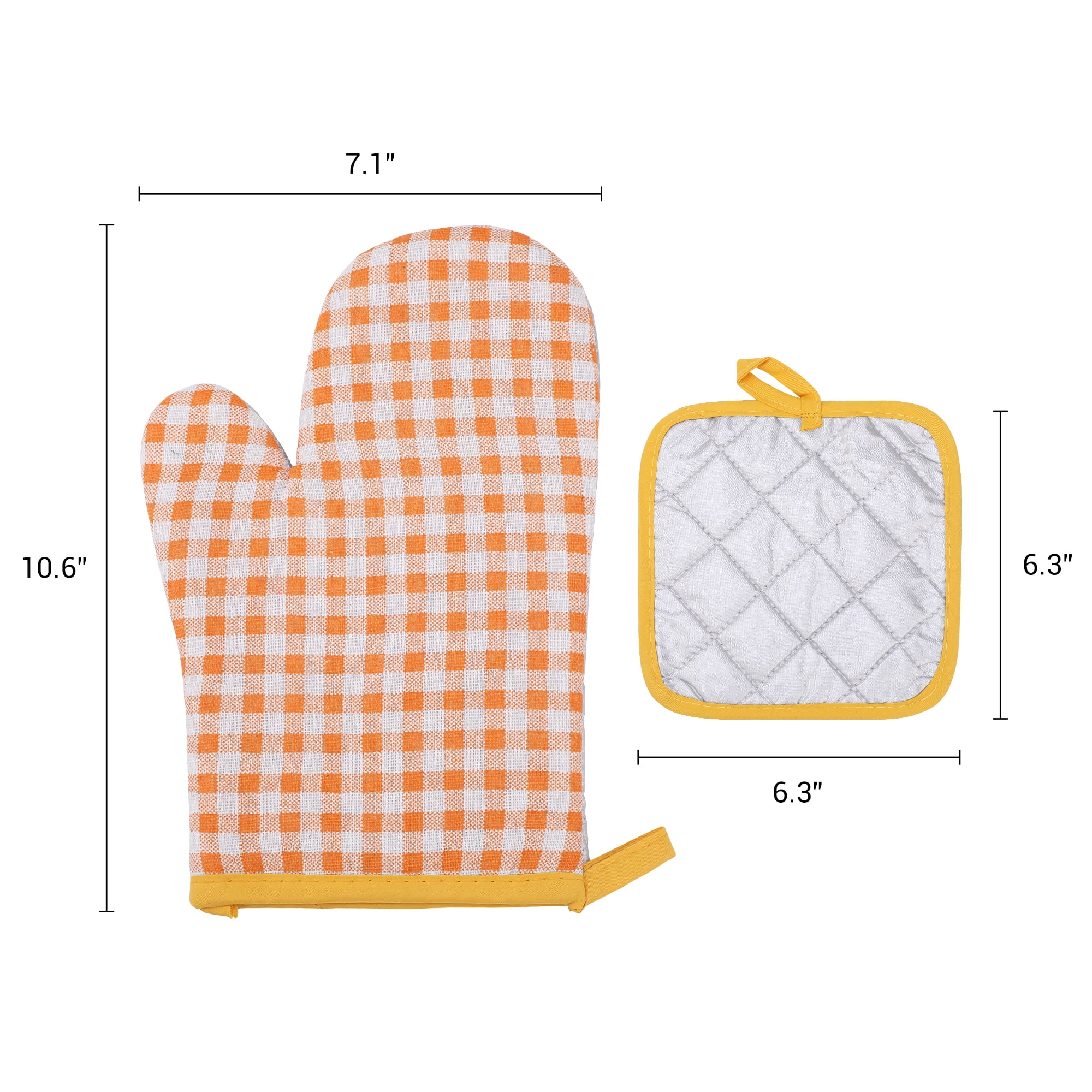 Unique Bargains Oven Mitts Pot Holders Heat Resistant Kitchen Gloves Yellow 10.6x7.1inch