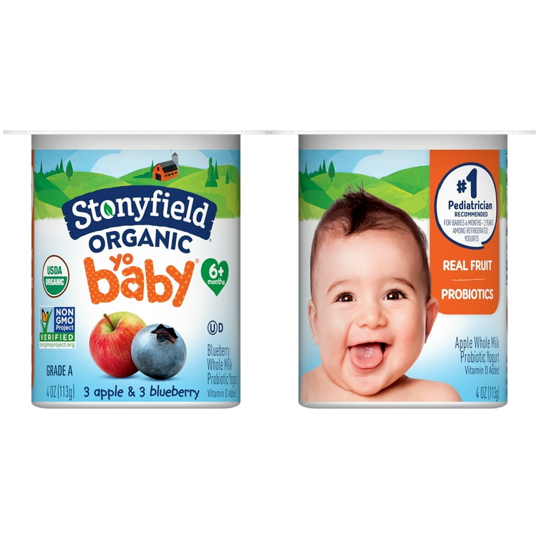 Stonyfield Organic YoBaby Apple Blueberry Baby Yogurt with Probiotics 6 4 oz. Cups