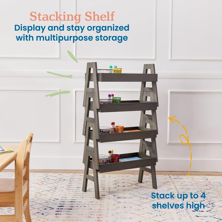 ECR4Kids Adjustable Stacking Shelf with Full Edge Bookcase Grey Wash