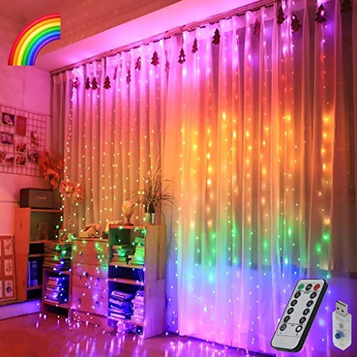 300 LED USB Curtain Fairy String Lights Rainbow Multicolour Colourful 3M+Remote 