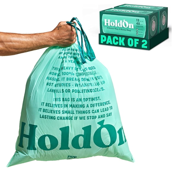 Bolsas de basura HoldOn Large, 49 L, compostables, 13 galones, paquete de 80