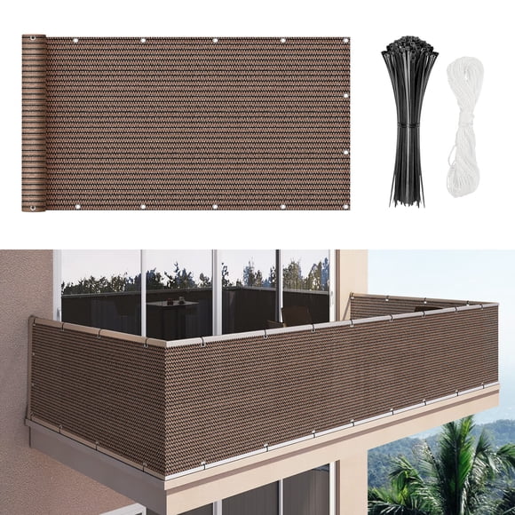 Duerer Balcony Screen Privacy Fence Cover 3' x 10' Brown Fence Netting Mesh Shade Cloth Fabric UV Protection for Apartment Balcony