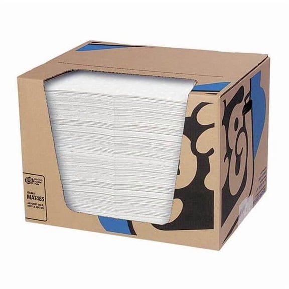 Pig Sorbent Pad, 22 gal, 15 in x 20 in, Oil, White, 200 PK MAT485