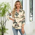 thumbnail image 5 of OIOLOYJM Polo Shirts for Women Floral Print 3/4 Sleeve V-Neck Golf Shirts Spring Lapel Athletic Loose Fit T-Shirt Trendy Business Activewear Khaki 2XL, 5 of 7