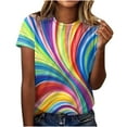 thumbnail image 2 of T-shirts à Manches Courtes pour Femmes Tops d'Été 2023 Femmes Décontracté en Vrac Imprimé Floral Col Rond Imprimé à Manches Courtes T-Shirt Tops, 2 of 8
