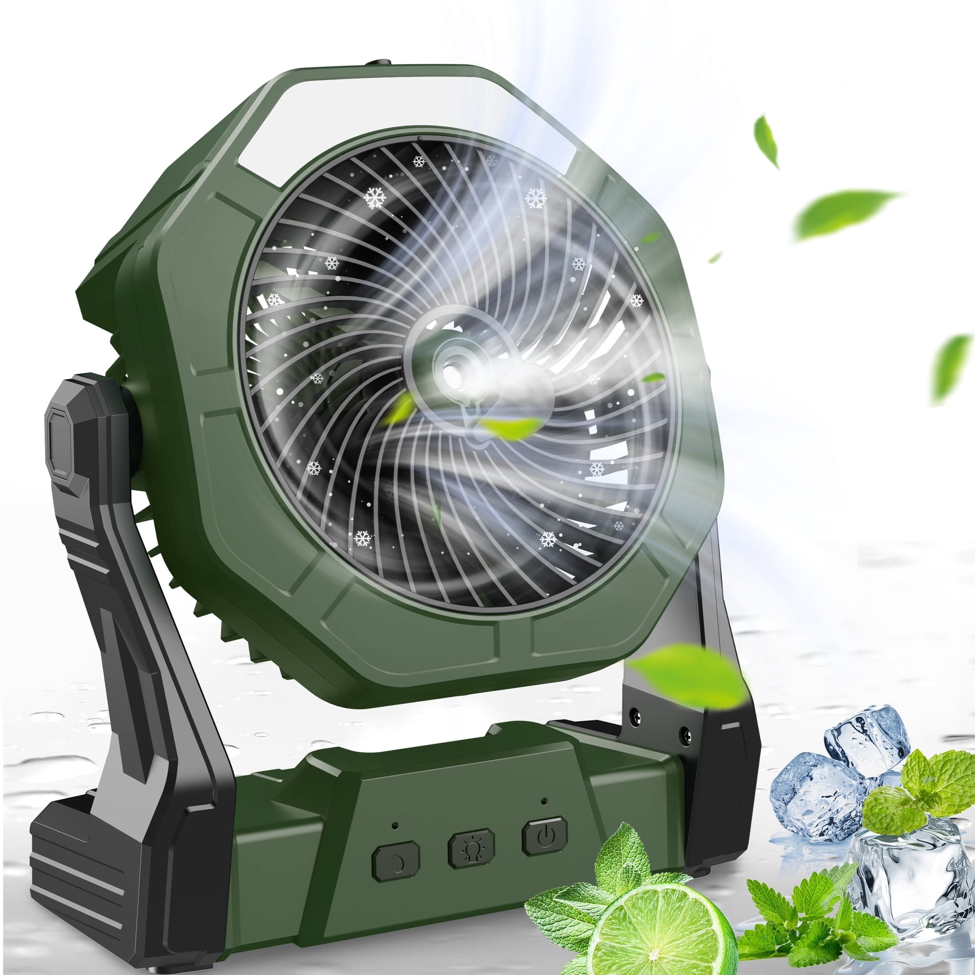 Portable Misting Fan, Outdoor Fans for Patios with Water Mist, 10000mAh Rechargeable Battery Personal Cooling Fan with Mister, 8-Inch, 250mL Water Tank & LED Lantern, for Home, Outside, Camping Green
