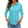 thumbnail image 6 of JoveMarine Women's Solid Color Lapel 3/4 Sleeve Button Up Shirt Casual Summer Top with Button Decor Lightweight Blouse for Spring Daily Wear Sky Blue M, 6 of 6