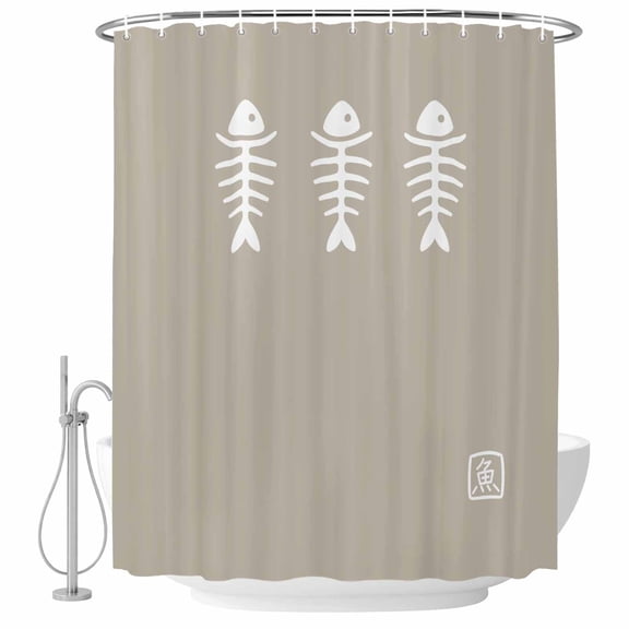 Polyester Fabric Japanese Fish Shower Curtain, Abstract Cartoon Beige Waterproof Bathtub Curtain Bathroom Decor Set with Hooks 36 x 78 Inches