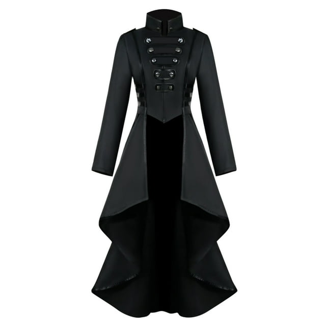 Leodye Robe Médiévale à la Mode et Confortable pour Femmes, Queue-de-Pie, Ourlet Irrégulier, Haut long Rétro Noir 4(S)