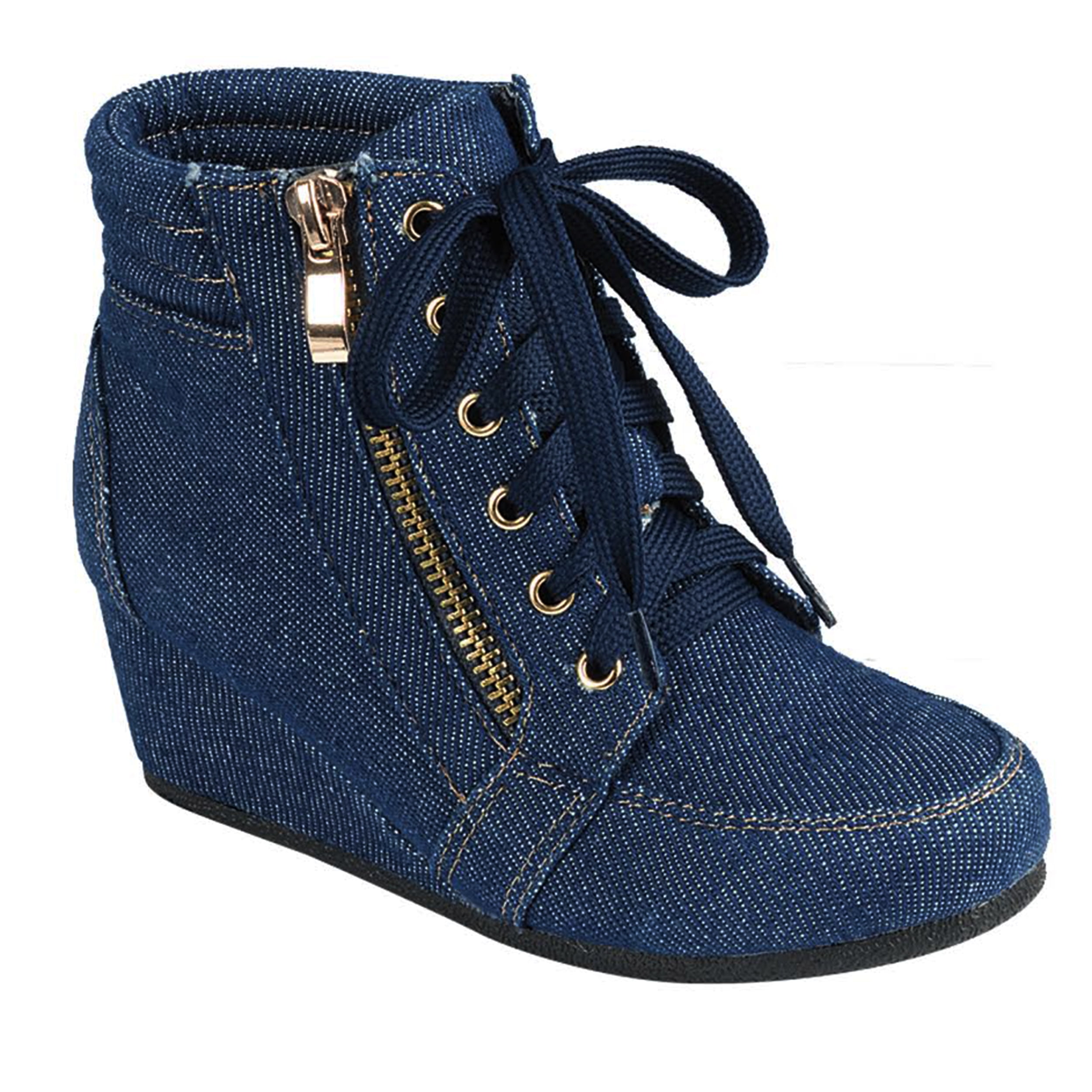 High Top Wedge Sneakers Lace Up Ankle Bootie - Walmart.com