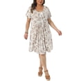 thumbnail image 5 of GRACE & GRANDEUR Women's Plus Size Round Neck Short Sleeves Floral Pleated Summer Midi Dress 4X Brown, 5 of 8