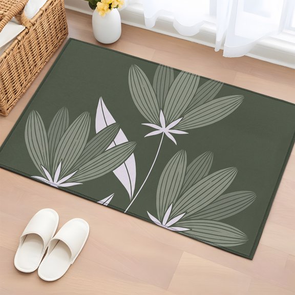 Green Flowers 2'x3' Washable Rug,Country Vintage Botanical Floral Branches Non-Slip Soft Doormat Area Rugs for Entrance Bathroom Bedsides,Front Doormat Carpet for Kitchen Bedroom,Entryway Floor Mat