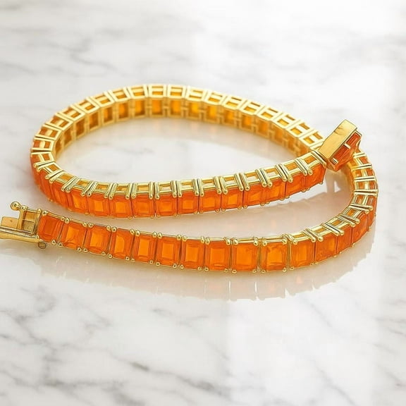 Lab Orange octagon 4x3mm Tennis Bracelet Lab Orange Sapphire Tennis Bracelet,Christmas gift, September Birthstone Bracelet, Anniversary Gift