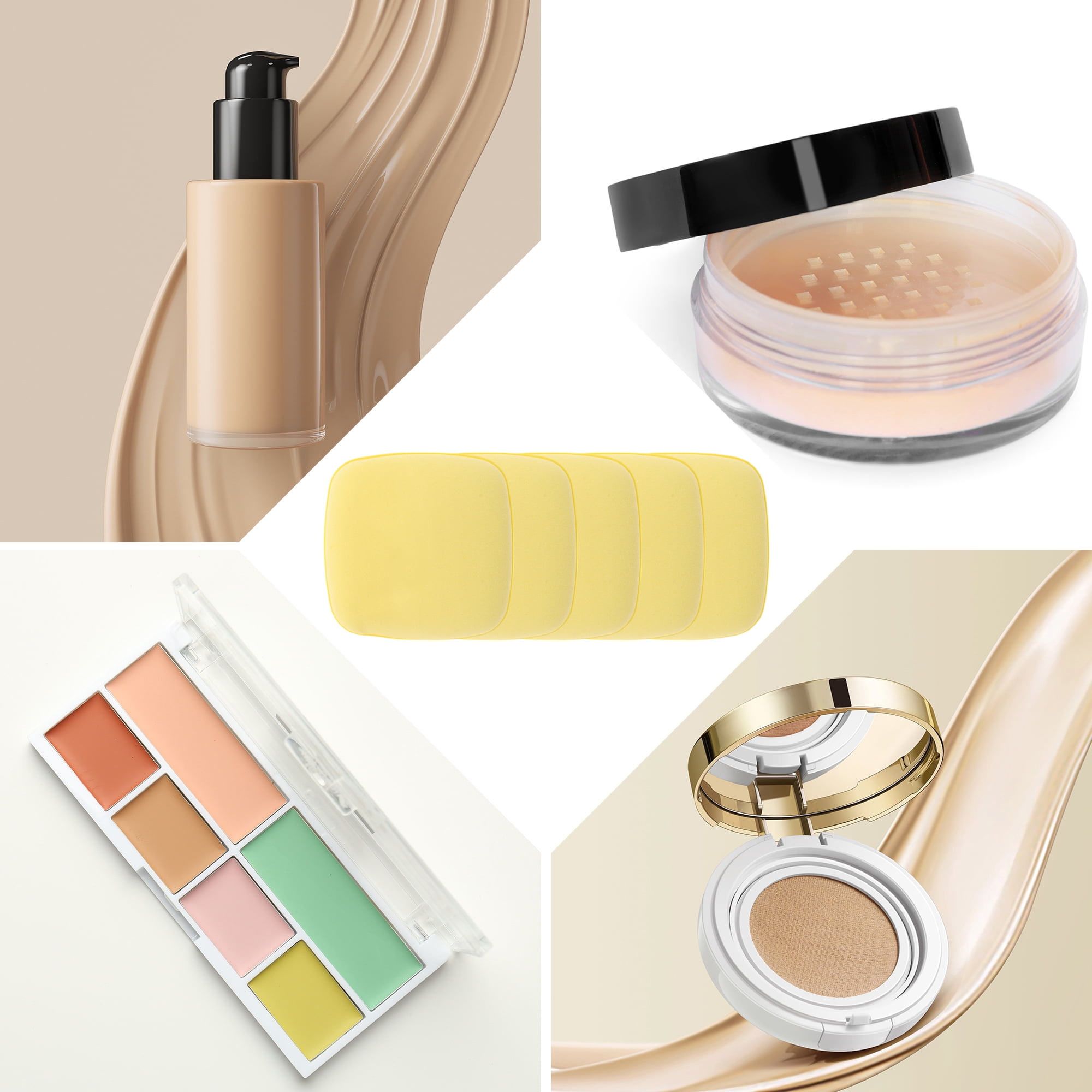 Unique Bargains 5 Pcs Square Face Makeup Sponge for Travel Light Yellow