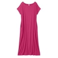 thumbnail image 6 of Bmawag Dresses for Women Plus Size Crew Neck Solid Color Short Sleeve Summer Casual Comfortable Beach Vacation Maxi Dress, 6 of 6