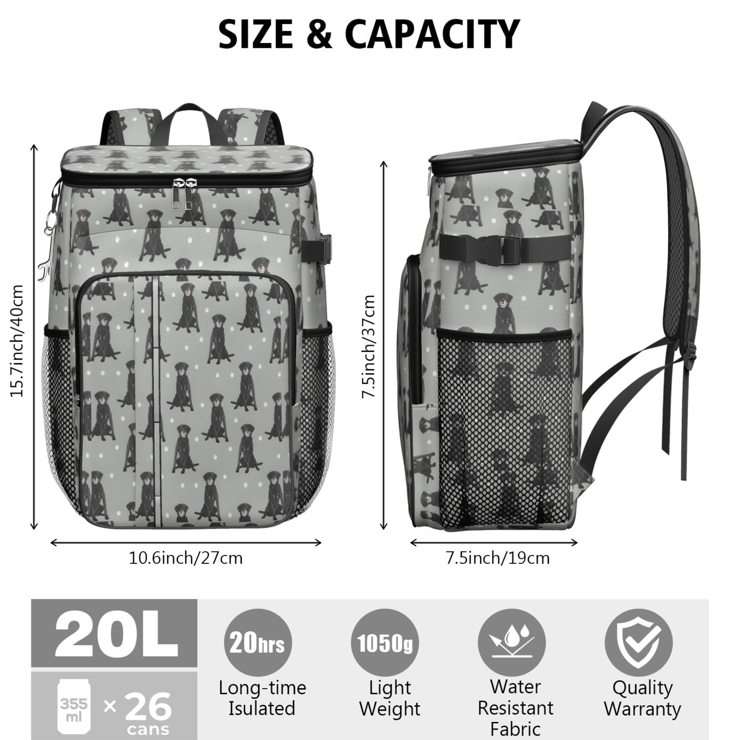Travel Cooler Bag - Black Labrador Camping Beer Cooler Backpack with Bottle Opener- Waterproof Insulated Picnic Backpacks - Cooler Bag for Beach