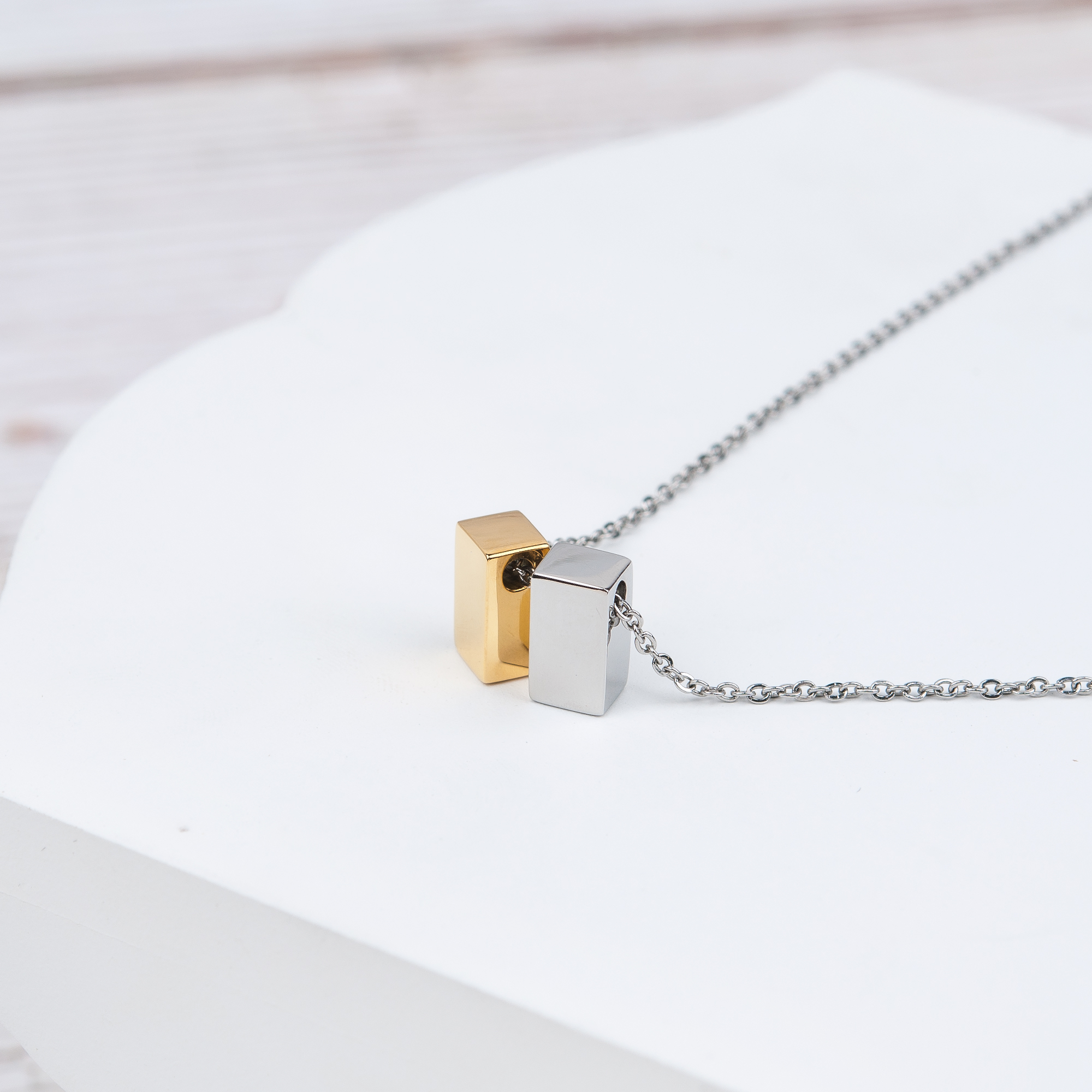 To My Other Mother Mother's Day Card Necklace, Step Mom Mother's Day Jewelry, Gift for Step Mom, Gift for Her, Mother's Day Present [Silver and Gold Cube, 18" Chain]
