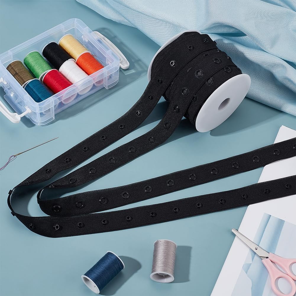 9.1m/10 Yards Black Snap Tape for Sewing 0.8 Inch Wide Crafts Metal Snap Tape Trim Snaps for Sewing Fastener Button Strips Snap Tape Plastic Snap Button Tape Ribbon for Clothes DIY Sewing Mixed Color
