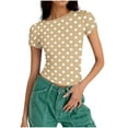 thumbnail image 7 of Vmvidoty Women Cute Polka Dot Jersey Short Sleeve Crop Tshirt Aesthetic Teen Round Neck Slim Baby Tee Shirt Going Out Tops Khaki XXL, 7 of 7