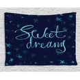 thumbnail image 1 of Sweet Dreams Tapestry, Phrase in Handwriting Style on Starry Background Modern Calligraphy, Wall Hanging for Bedroom Living Room Dorm Decor, 60W X 40L Inches, Aqua and Navy Blue, by Ambesonne, 1 of 2