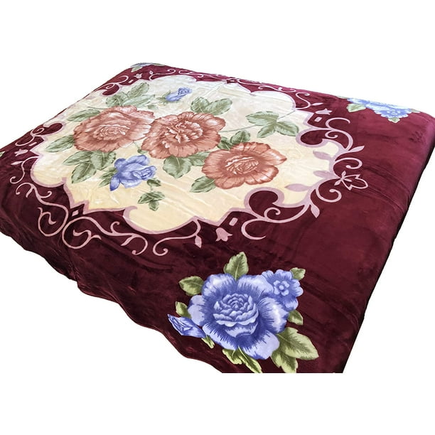 4estaciones Flower Blanket Burgundy Rose Queen Blankets by SOLARON