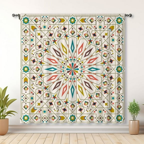 Boho Style Curtains, Boho Pattern Curtains, Bedroom Blackout Curtains, Suitable For Living Room And Bedroom Decoration(Rod pocket)