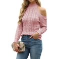 thumbnail image 2 of Suéteres de Cuello Alto con Hombros Descubiertos para Mujer, Jerseys de Punto Suave de Larga para Otoño, Jersey Sexy. Rosa S, 2 of 9