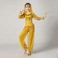 thumbnail image 5 of Yellow 5-Piece Kids Belly Dance Costume Set - Girls Outfit with Top Pants Accessories, 100% Polyester for 5-15 Years Dance Events,Size 13-15 T, 5 of 7