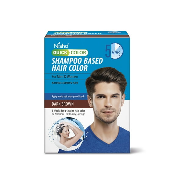 Nisha Quick Color Shampoo Based Hair Color For Men & Women Natural Looking Hair 20ML Each Sachet (3 Sachet in 1 Box), Dark Brown