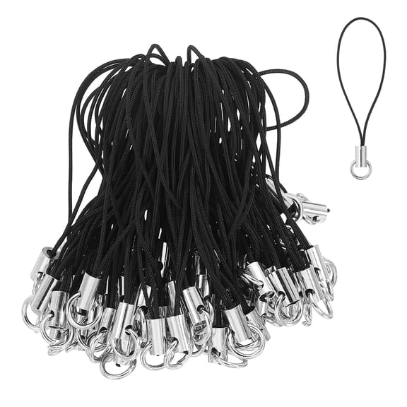 Uxcell 100 Pcs Phone Charms Lanyard Strap Kit, 58 mm Split Ring String Charm Lariat Lanyard Hanging Pendant Clasp for Camera USB Drive Keychain DIY Jewelry Accessories, Black