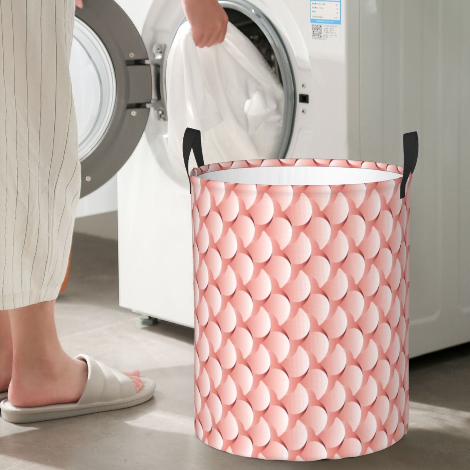 Large Laundry Basket with Handles - Light red scale bubble Kids Baby Dirty Clothes Laundry Hamper for Bedroom Aesthetic
