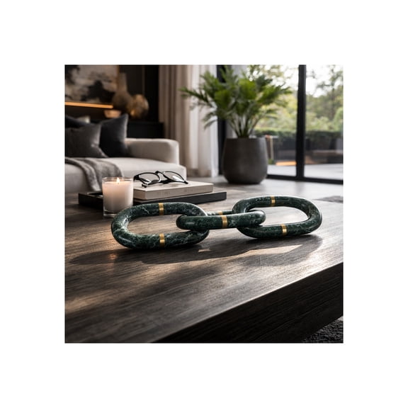 Sagebrook Home Marble Chain Sculpture for Home Styling - Decorative Accent for Bathroom, Office, Living Room, Entryway and Shelf - 3", Green & Gold