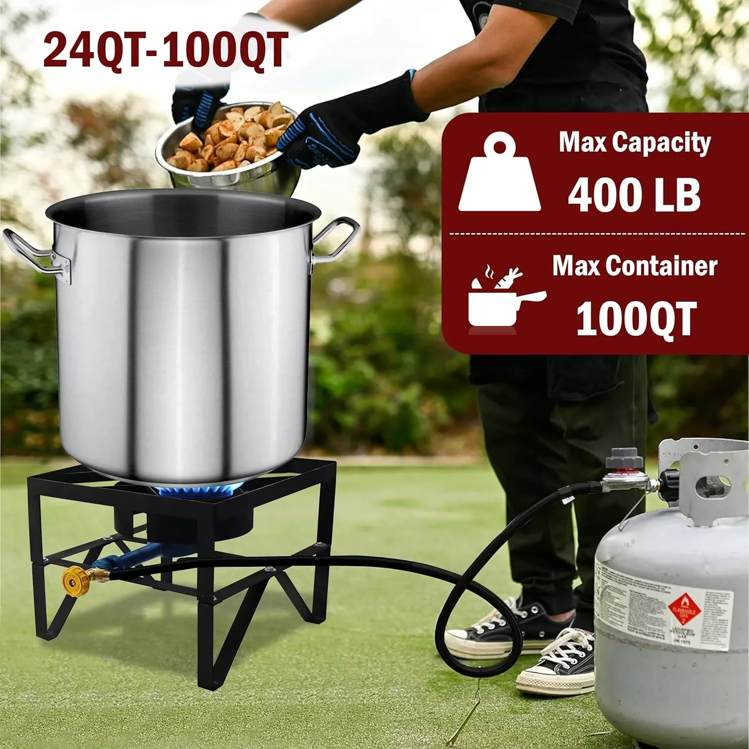 Sonret Single Burner Propane gas Stove - Square outdoor propane burner heavy duty - portable gas stove burner propane outdoor burner - with hose pipe, Adjustable 0-20Psi Regulator