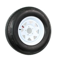eCustomrim Radial Trailer Tire On Rim ST205/75R14 Load Range D 14" 5 Lug Spoke White Wheel