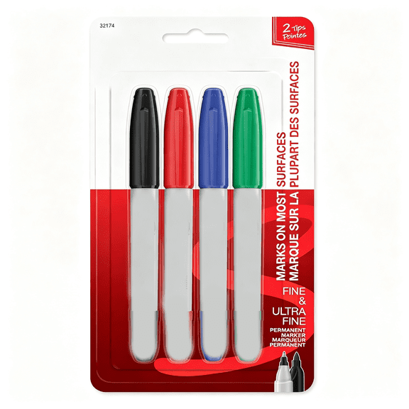 CCOCC Twin Tip Permanent Markers Fine and Ultra Fine Assorted Colors 4 Count Permanent Markers