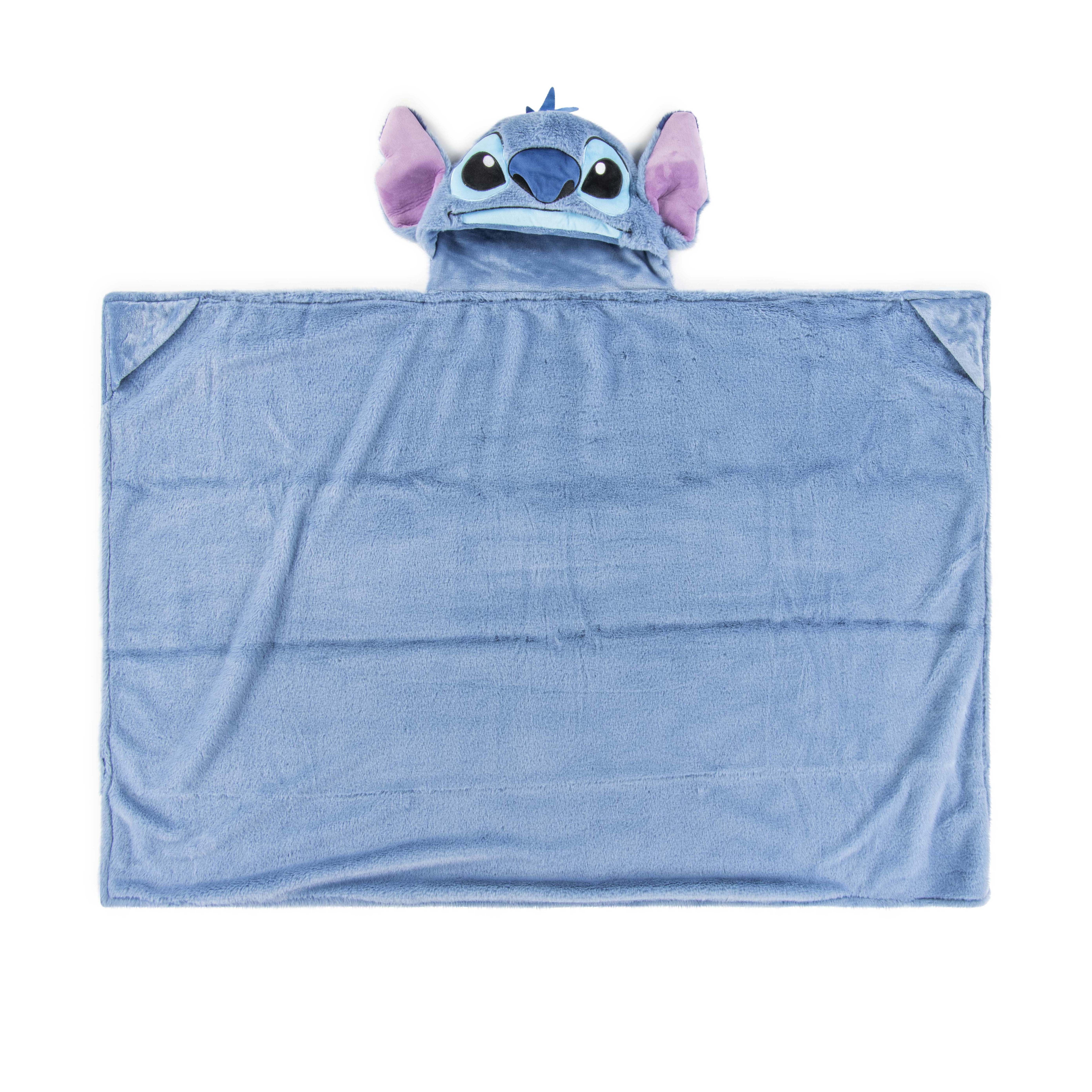 Stitch Kids Hooded Silk Touch Throw Blanket, Polyester Faux Fur, Blue, Disney, 54" x 40"