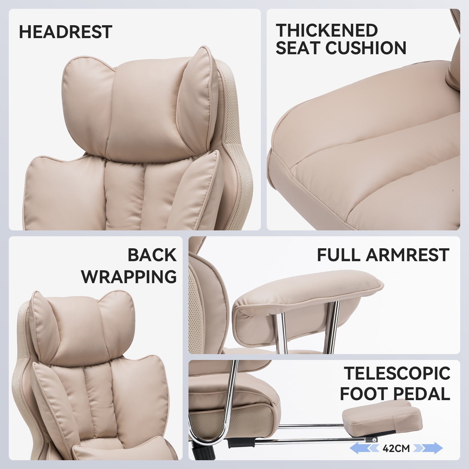 ATMILD 400 lbs Big and Tall Ergonomic PU Leather Office Chair with Footrest, Dark Beige