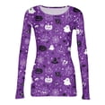 thumbnail image 4 of Halloween Womens Tops Long Sleeve Slim Funny Pumpkin Ghost Tunic Tops Party Spring Day Crew Neck Ribbed Tee Tops Dark Purple M, 4 of 6