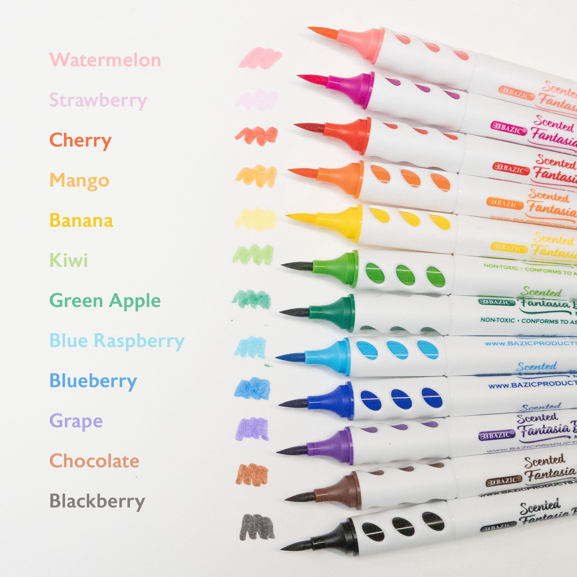 BAZIC Brush Markers 12 Classic Colors, Scented Edition, Fine Line Washable Coloring Marker (12/Pack), 72-Packs