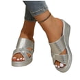 thumbnail image 5 of Women's Crocodile Embossed Cross Strap Wedge Slides Wide Width Open Toe Summer Casual Sandals Lightweight Thick Bottom Platform Comfort Outdoor Beach Slippers, 5 of 10