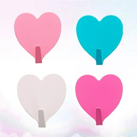 

4pcs Iron Hook Loving Heart Shape Metal Hooks Punch Free Adhesive Hooks Kitchen Bathroom Wall Hooks