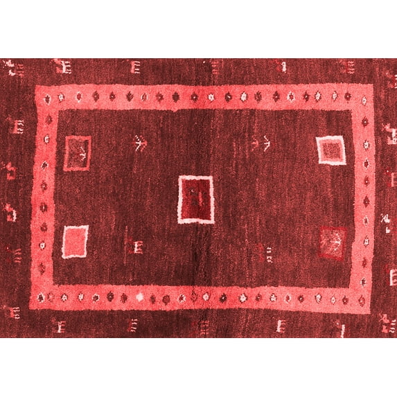 Ahgly Company Indoor Rectangle Abstract Red Contemporary Area Rugs, 5' x 7'