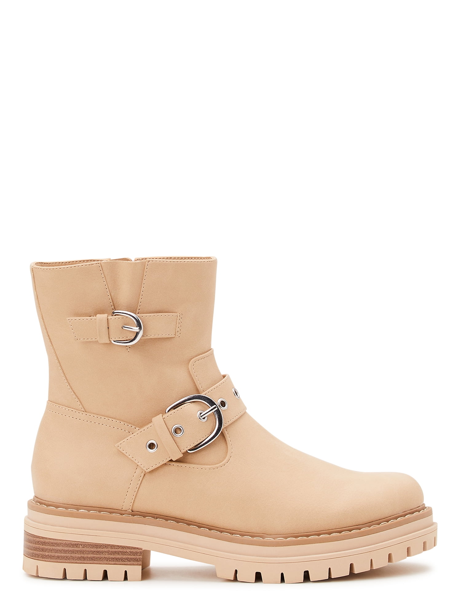 Time and Tru Women's Lug Sole Buckle Moto Boots