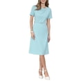 thumbnail image 2 of INSPIRE CHIC Women's A Line Dress Short Sleeve Asymmetrical Neck Elegant Business Work Dresses with Belted S Light Blue, 2 of 5