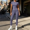 thumbnail image 5 of Usloyux Women's 2 Piece Outfits Casual Lounge Set Short Sleeve Round Neck T-Shirt with Elastic Waist Leggings Matching Two Piece Tracksuit, Purple S, 5 of 7
